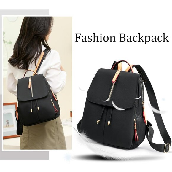 Mini Nylon Backpack for Women Lightweight Travel Purse D Black Small Trendy Bag - Picture 3 of 7